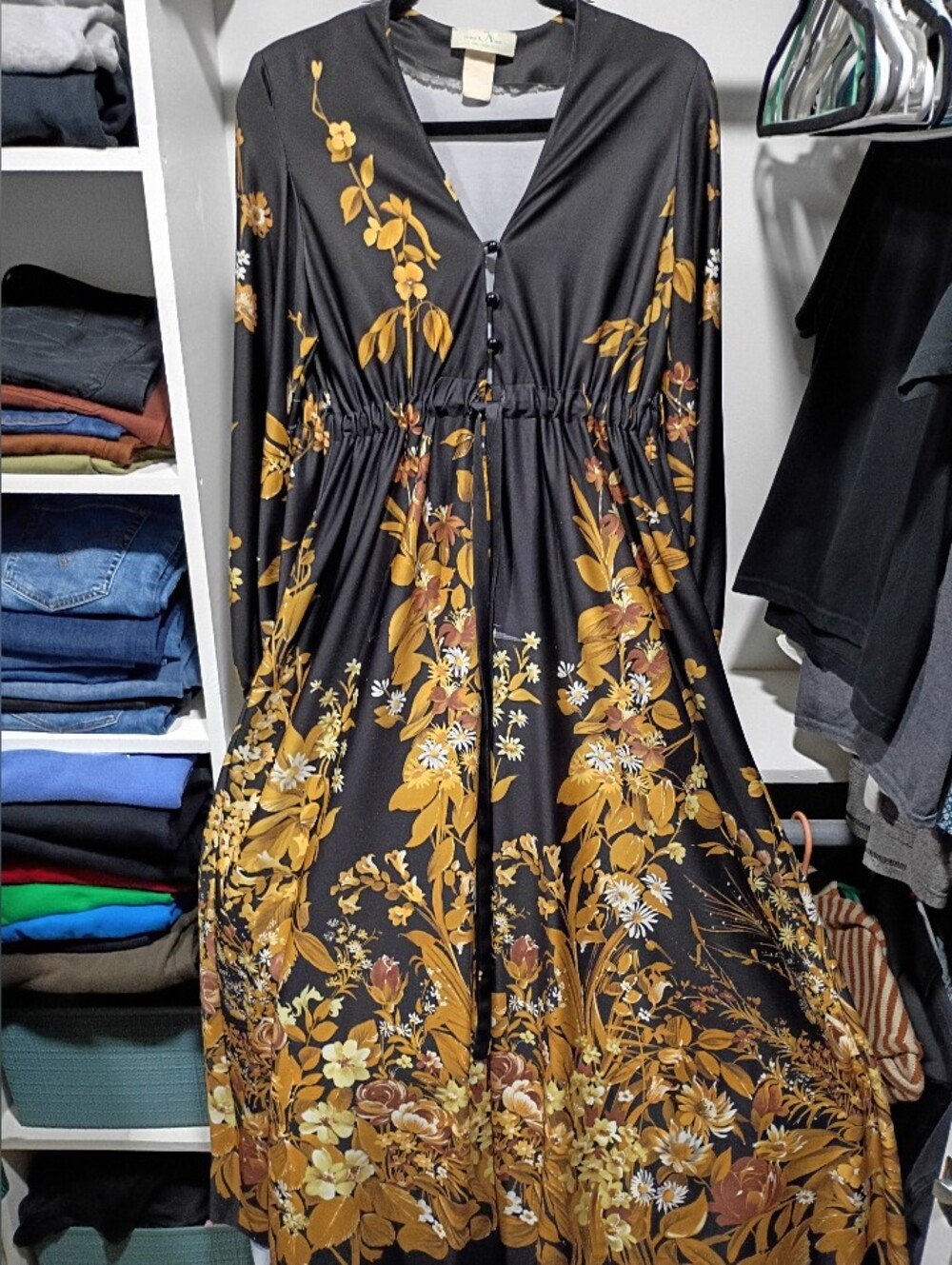 Vintage 70s Long Sleeve Boho Maxi Dress